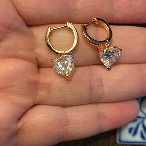 Rose Gold Tone Heart Dangle Earrings Clear Cubic Zirconia